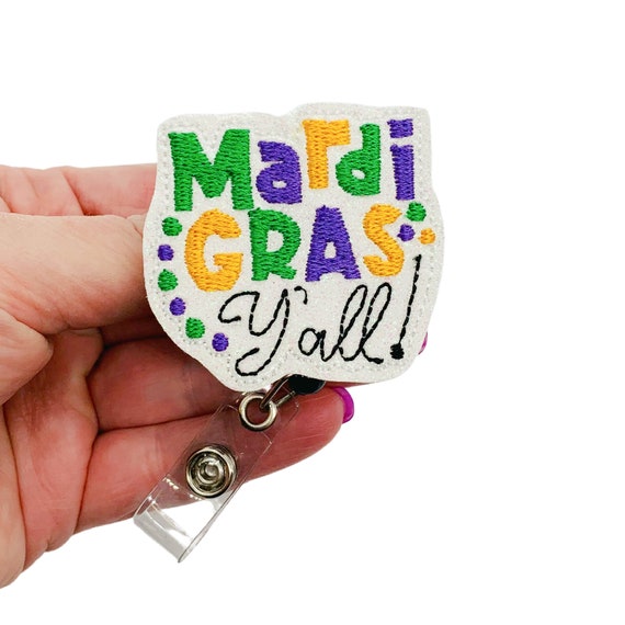 Mardi Gras Badge Reel, Happy Mardi Gras, Mardi Gras Badge Holder, Mardi Gras Badge Clip, Mardi Gras Gift, Mardi Gras ID Reel
