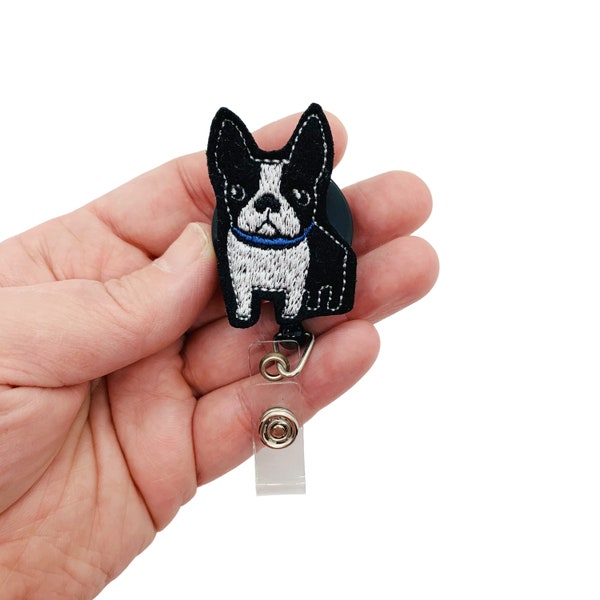 Boston Terrier Badge Reel Retractable Name Tag Holder for Work ID