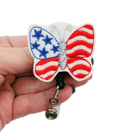 4th of July Butterfly Badge Reel - Patriotic Badge Reel - Badge Reel - Retractable ID Badge Holder - Badge Pull - ID Badge