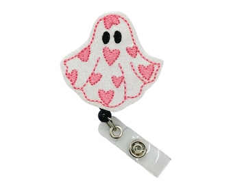 Valentines Ghost Badge Reel, Valentine's Day Badge Reel, Valentine's Day ID Holder, Heart Badge Reel, Valentine Lanyard, Valentine ID Holder