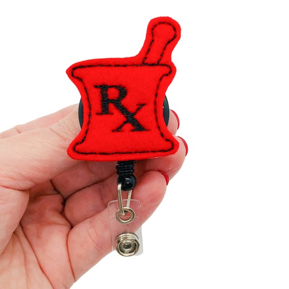 Pharmacist Gift, Mortar and Pestle, Pharmacy Badge Reel, RX Badge