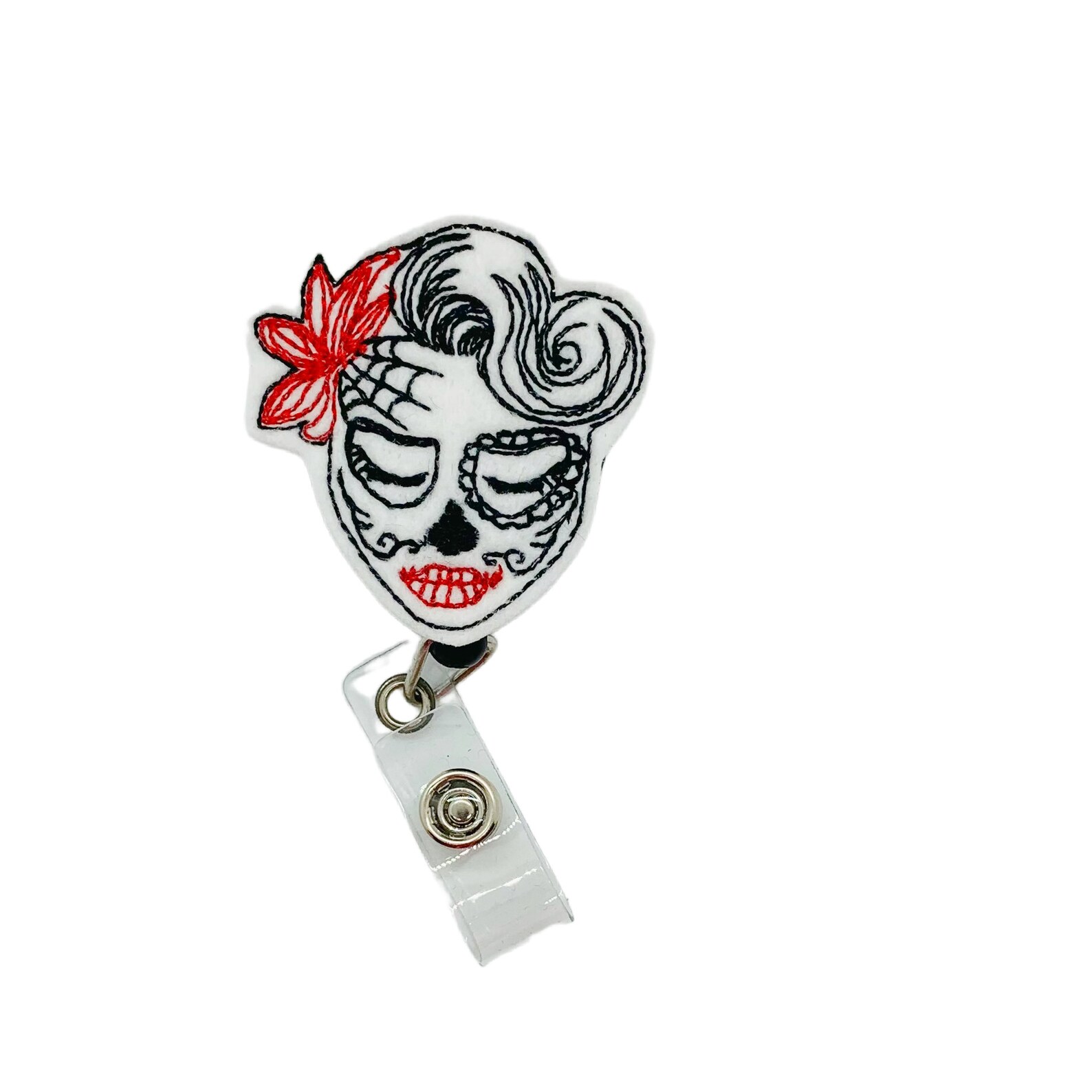 Skull Badge Reel Skull Badge Holder Sugar Skull Badge Girly Etsy