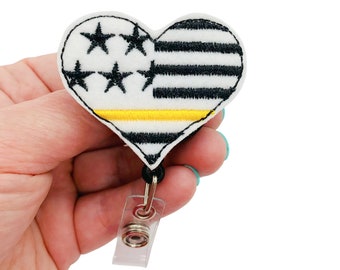 911 Dispatcher Badge Reel, First Responder, EMS Gifts, Dispatcher Lanyard, 911 Dispatcher Gifts, Thin Gold Line Flag, Heart Badge Reel