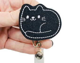 Black Cat Badge Reel, Cat Badge Holder, Glitter Cat Badge Clip, Cat Gifts, Cat Lover Gift, Kitten Badge Reel, Cat Lanyard, Veterinarian Gift