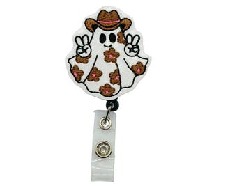 Flower Ghost Badge Reel, Cowboy Ghost Badge Reel, Cowgirl Ghost Badge Reel, Cowboy Badge Reel, Cowgirl Badge Reel, Halloween Badge Reel