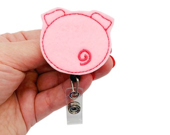 Pig Badge Reel, Pig Badge Holder, Pig ID Tag, Pig Accessory, Pig Gift, Pig Item, Pig Lanyard, Pig Butt, Pig Tail, Animal Badge Reel