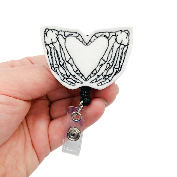 Skeleton Heart Retractable Badge Reel Name Tag Holder for Work ID