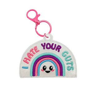 I Hate Your Guts Keychain, Funny Valentine's Day Bag Tag, Rainbow Key Fob, Glitter Lobster Clasp Luggage Tag, Gag Gift for Best Friend