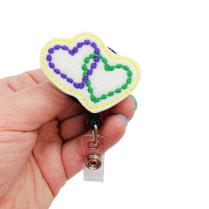 Mardi Gras Badge Reel, Mardi Gras Beads, Mardi Gras Badge Holder, Mardi Gras Badge Clip, Mardi Gras Gift, Mardi Gras ID Reel