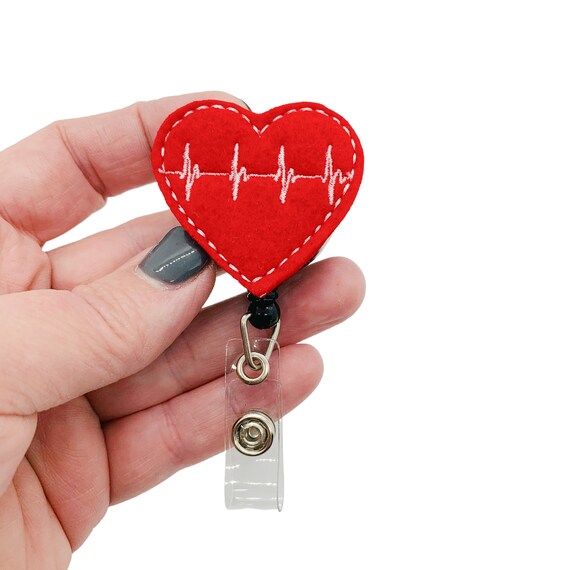 EKG Heart Badge Reel Retractable Name Tag Holder for Work ID 