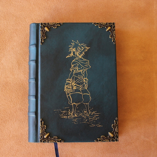 Kingdom hearts Sora, Blue Grimoire Leather journal, DND Notebook, Handmade sketchbook, custom personalized grimoire, Birthday gifts