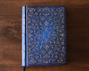 Blue cotton fabric grimoire, Vegan journal, handmade gift sketchbook, Notebook spellbook, Book of shadows, Custom personalized grimoire