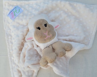 Lamb Lovie ~ Animal Lovie ~ Personalized Security Blanket ~ Personalized Baby Gift ~ Embroidered Lovie ~ Lovey ~ Woobie ~ Minky