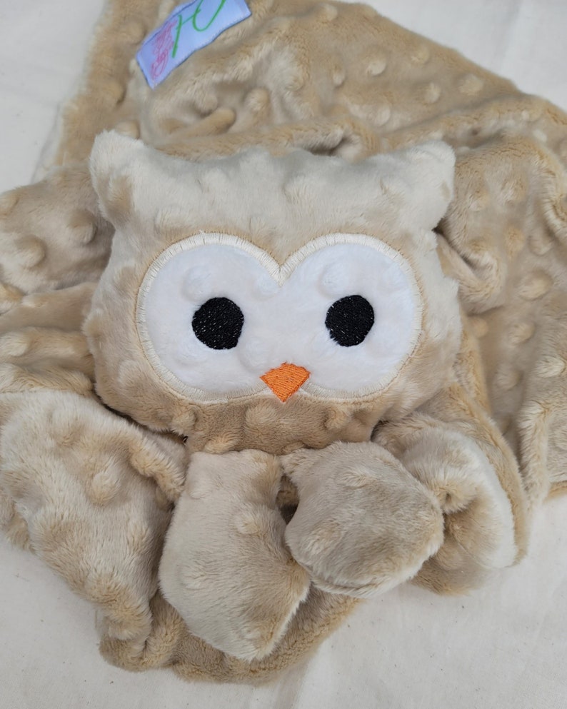 Owl Lovie Animal Lovie Personalized Security Blanket Personalized Baby Gift Embroidered Lovie Lovey Woobie Minky image 9