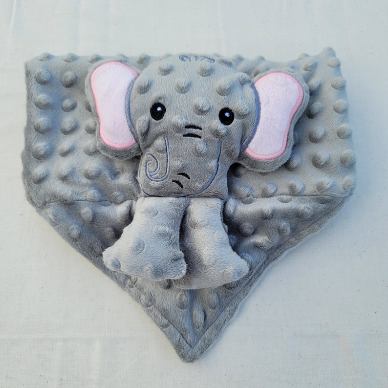 Elephant Lovie Custom Animal Lovie Personalized Security Blanket Personalized Baby Gift Embroidered Lovie Lovey Woobie Minky Bild 8