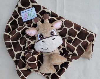 Giraffe Lovie ~ Custom Animal Lovie ~ Personalized Security Blanket ~ Personalized Baby Gift ~ Embroidered Lovie ~ Lovey ~ Woobie ~ Minky