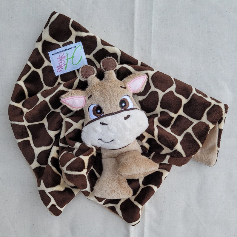 Giraffe Lovie Custom Animal Lovie Personalized Security Blanket Personalized Baby Gift Embroidered Lovie Lovey Woobie Minky image 1