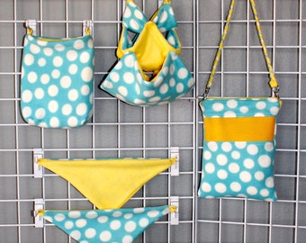 Sugar Glider "Gear" Set in Blue and White Polka Dots with Yellow Accent