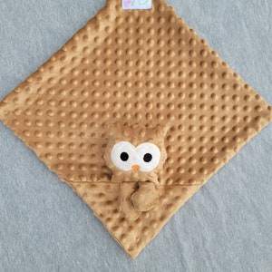 Owl Lovie Animal Lovie Personalized Security Blanket Personalized Baby Gift Embroidered Lovie Lovey Woobie Minky image 6