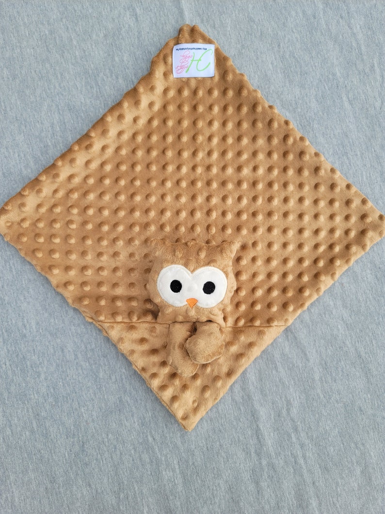 Owl Lovie Animal Lovie Personalized Security Blanket Personalized Baby Gift Embroidered Lovie Lovey Woobie Minky image 6