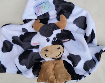 Adorable Handmade Cow Woobie Lovey – Personalized Minky Baby Blanket | Soft Cow Security Blanket | Custom Baby Gift