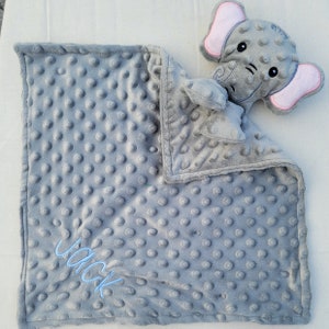 Elephant Lovie Lovie animal personnalisé Couverture de sécurité personnalisée Cadeau bébé personnalisé Lovie brodée Lovey Woobie Minky image 9