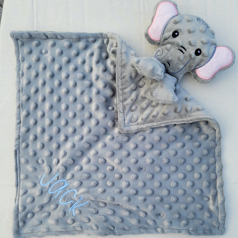 Elephant Lovie Custom Animal Lovie Personalized Security Blanket Personalized Baby Gift Embroidered Lovie Lovey Woobie Minky Bild 9