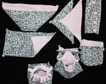 Sugar Glider "Gear" DELUXE Cage Set in Black & White Leopard with Pink Accent PLUS Fringy Cube bonus piece!