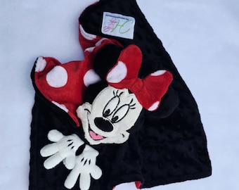 Adorable Handmade Minnie Mouse–Inspired Woobie Lovey – Personalized Minky Baby Blanket | Soft Mouse Security Blanket | Custom Baby Gift