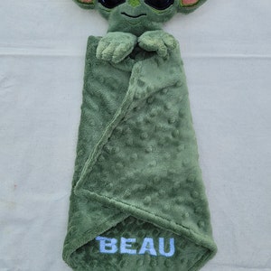 Baby Yoda Inspired Lovie Grogu Inspired Lovie Personalized Security Blanket Personalized Baby Lovey Woobie Minky image 2