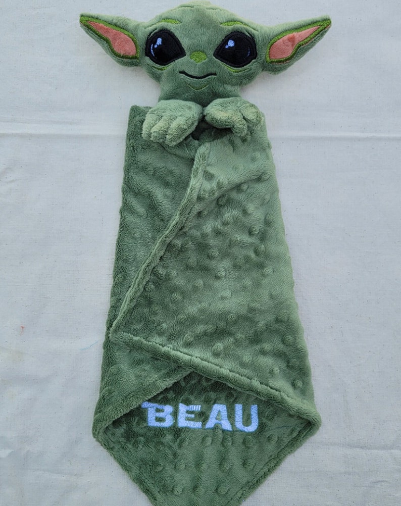 Baby Yoda Inspired Lovie Grogu Inspired Lovie Personalized Security Blanket Personalized Baby Lovey Woobie Minky image 2