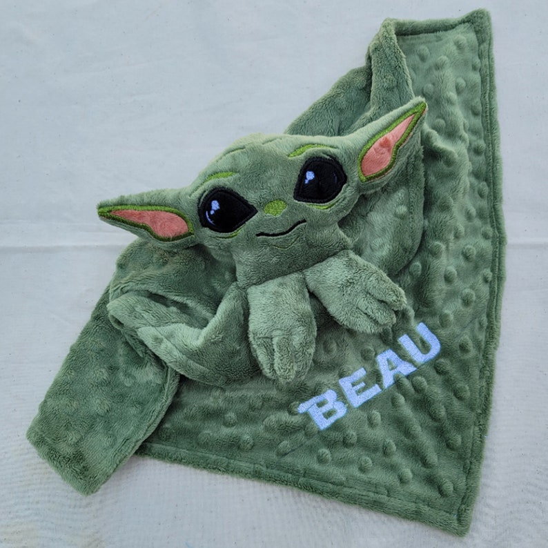 Baby Yoda Inspired Lovie Grogu Inspired Lovie Personalized Security Blanket Personalized Baby Lovey Woobie Minky image 4