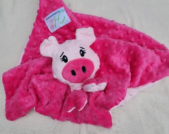 Pig Lovie ~ Animal Lovie ~ Personalized Security Blanket ~ Personalized Baby Gift ~ Embroidered Lovie ~ Lovey ~ Woobie ~ Minky