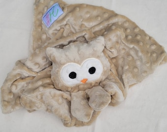 Adorable Handmade Owl Woobie Lovey – Personalized Minky Baby Blanket | Soft Owl Security Blanket | Custom Baby Gift