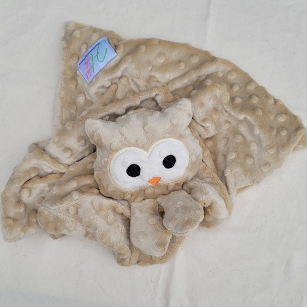Owl Lovie ~ Animal Lovie ~ Personalized Security Blanket ~ Personalized Baby Gift ~ Embroidered Lovie ~ Lovey ~ Woobie ~ Minky