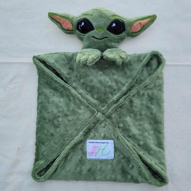 Baby Yoda Inspired Lovie Grogu Inspired Lovie Personalized Security Blanket Personalized Baby Lovey Woobie Minky image 6
