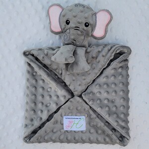 Elephant Lovie Custom Animal Lovie Personalized Security Blanket Personalized Baby Gift Embroidered Lovie Lovey Woobie Minky image 3