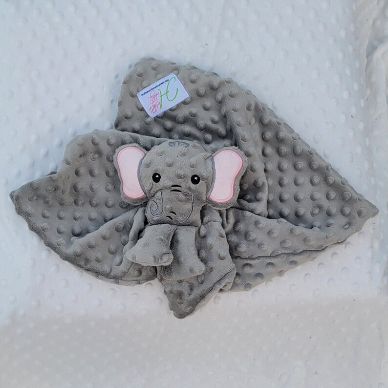 Elephant Lovie Custom Animal Lovie Personalized Security Blanket Personalized Baby Gift Embroidered Lovie Lovey Woobie Minky Bild 1