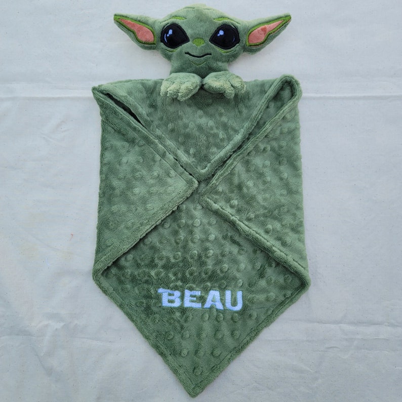 Baby Yoda Inspired Lovie Grogu Inspired Lovie Personalized Security Blanket Personalized Baby Lovey Woobie Minky image 5