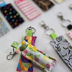 Chapstick Holder Keychain – Cotton Fabric Lip Balm Holder – Handmade Chapstick Holder – Small Gift or Stocking Stuffer