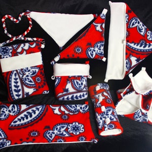 Sugar Glider "Gear" SUPER DELUXE Cage Set in Red & Navy Floral with White Accent