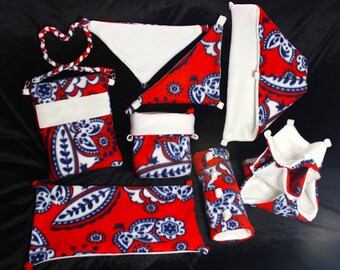 Sugar Glider "Gear" SUPER DELUXE Cage Set in Red & Navy Floral with White Accent