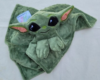 Baby Yoda Inspired Lovie ~ Grogu Inspired Lovie ~ Personalized Security Blanket ~ Personalized Baby ~ Lovey ~ Woobie ~ Minky