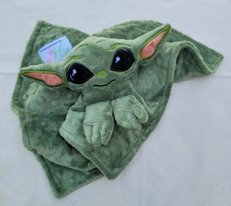 Baby Yoda Inspired Lovie Grogu Inspired Lovie Personalized Security Blanket Personalized Baby Lovey Woobie Minky image 1