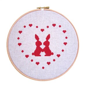 Valentine rabbits love heart silhouette Modern cross stitch pattern PDF instant download image 3