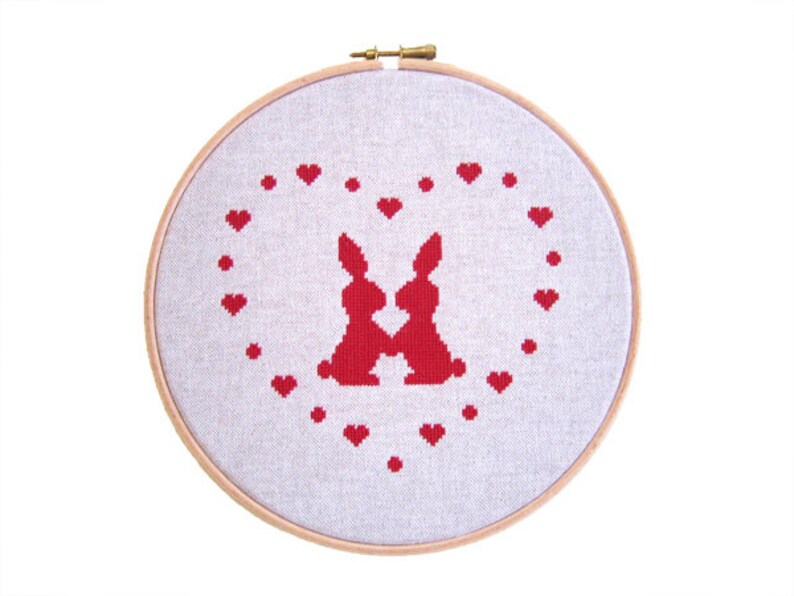 Valentine rabbits love heart silhouette Modern cross stitch pattern PDF instant download image 3