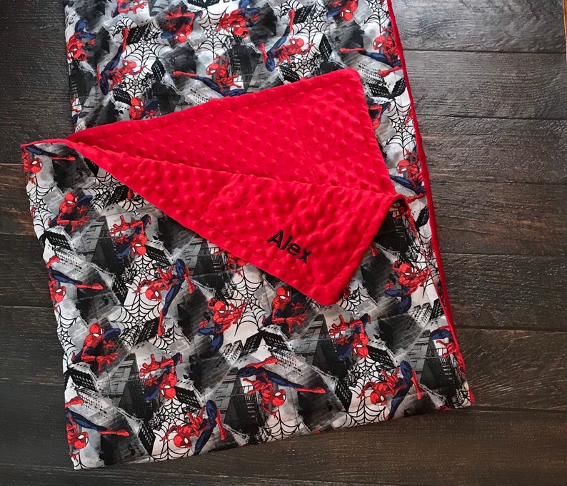 Weighted blanket spiderman. Kids weighted blanket. Minky Etsy