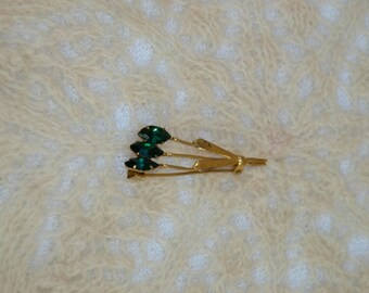 Soviet Floral Flower Brooch Pin - Green Glass Rhinestone Flowers in Gold Tone Metal Retro brooch Soviet era  USSR Russian Design