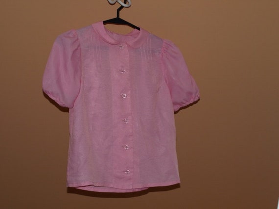 Original Vintage Pink  Girls Blouse Shirt Retro b… - image 2