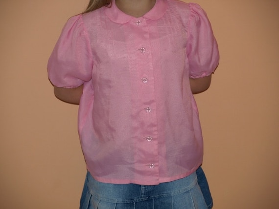 Original Vintage Pink  Girls Blouse Shirt Retro b… - image 1